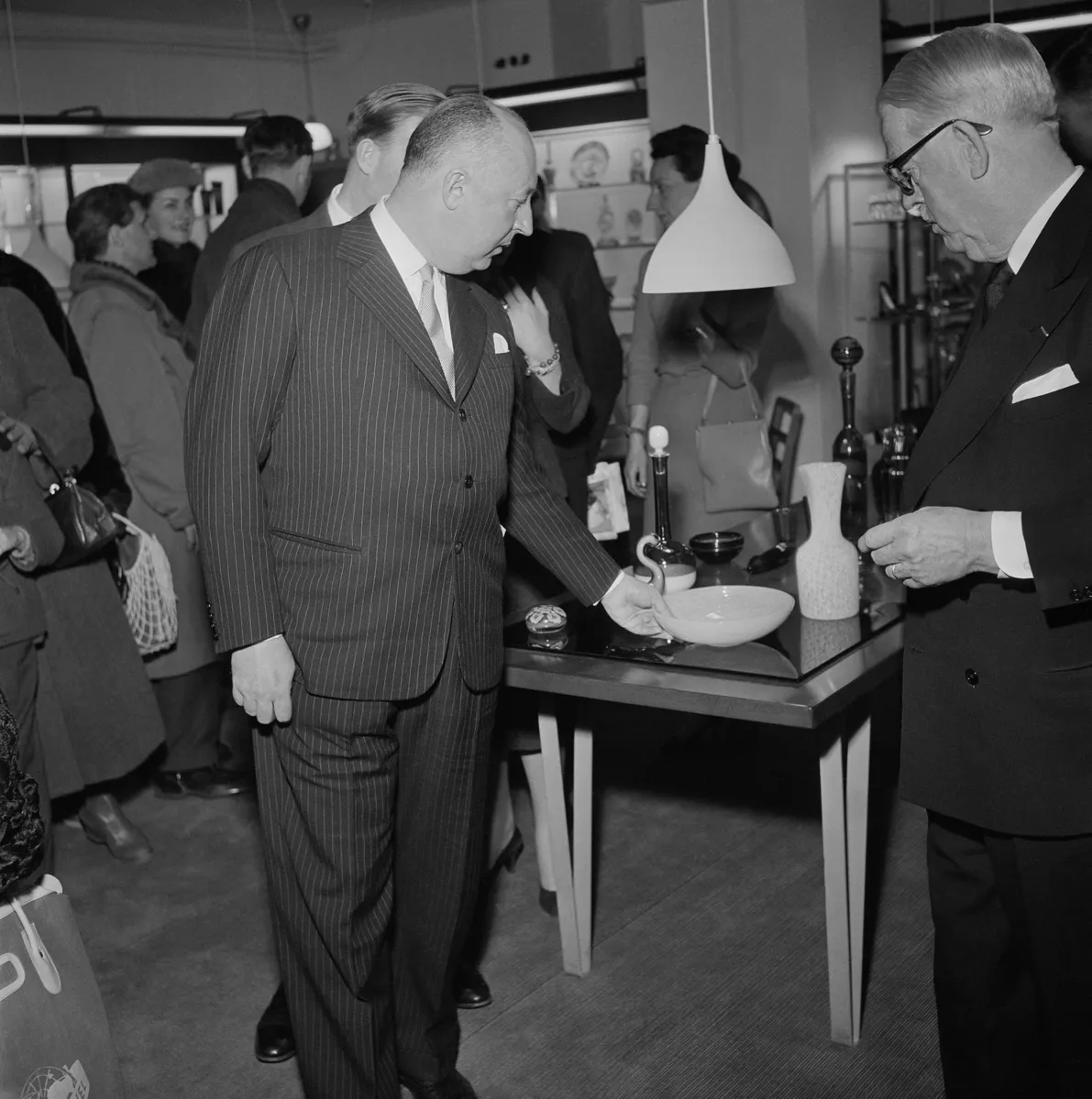 Christian Dior during his visit to Nordiska Kompaniet in Stockholm, February 1957.