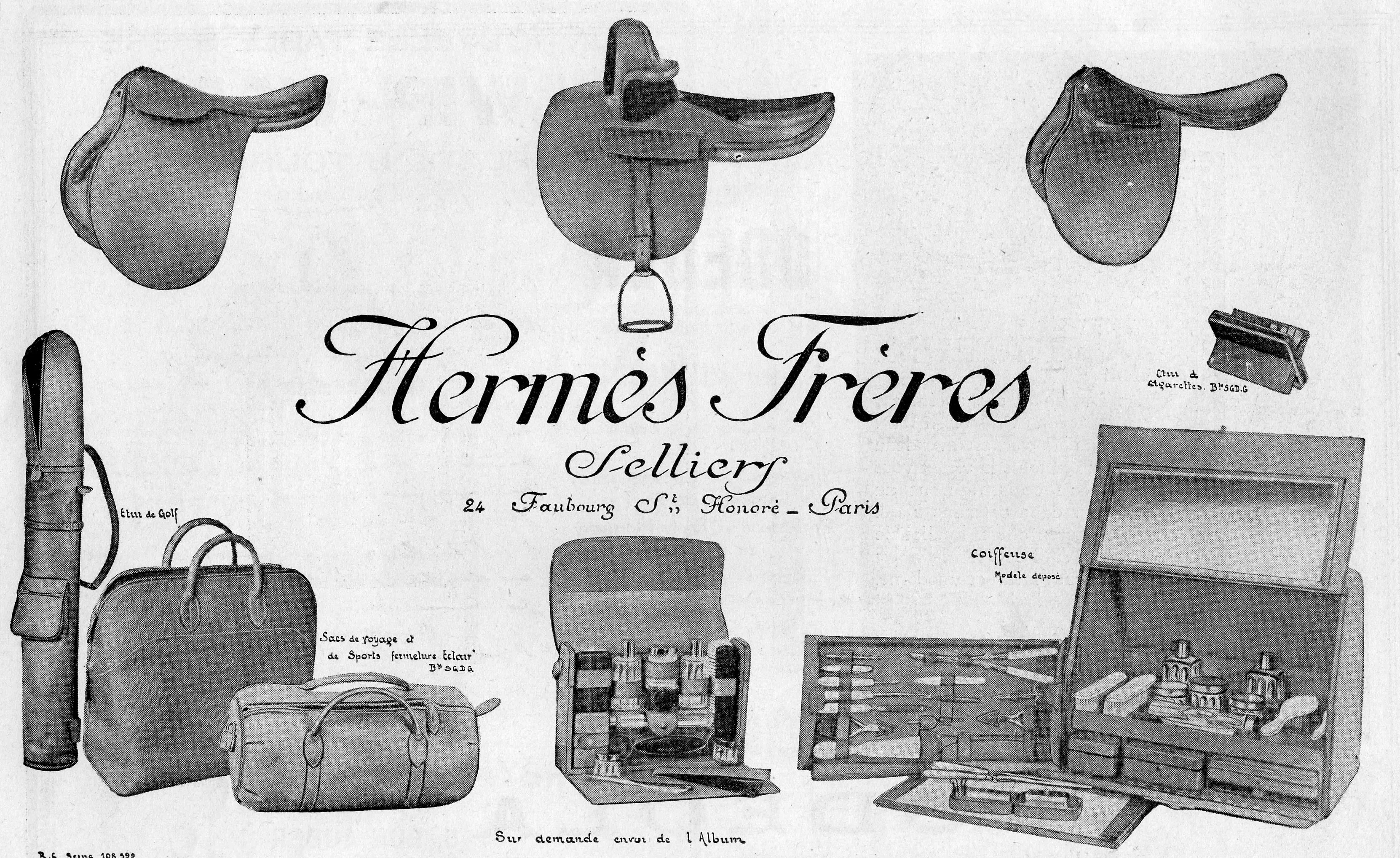 1923 Hermès advertisement for leather goods and luggage from L'Illustration.